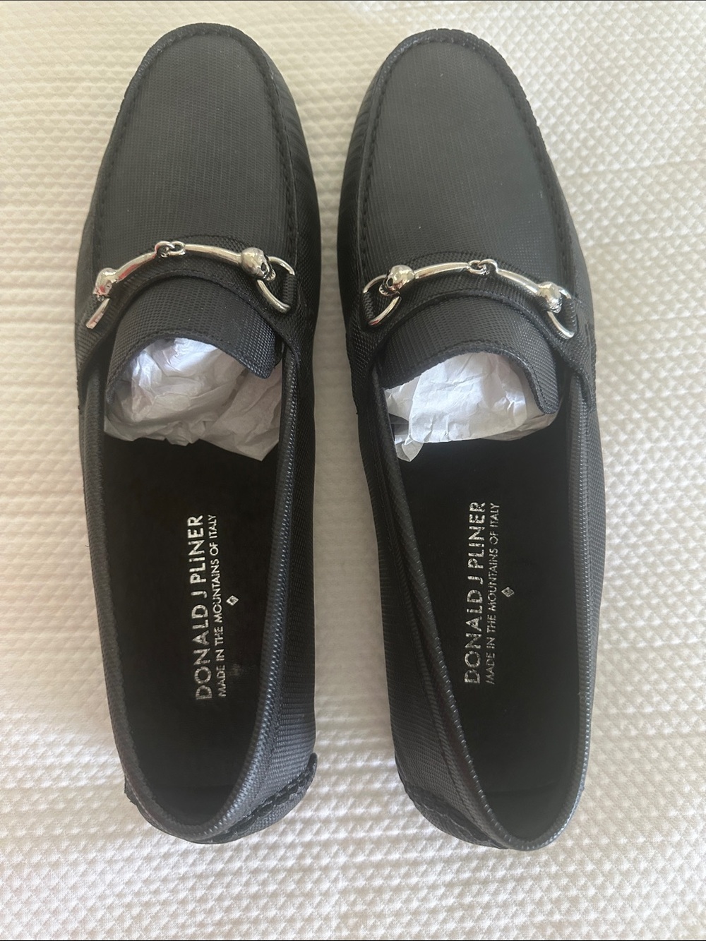 Donald J. Pliner Black Loafers with Silver Hardware